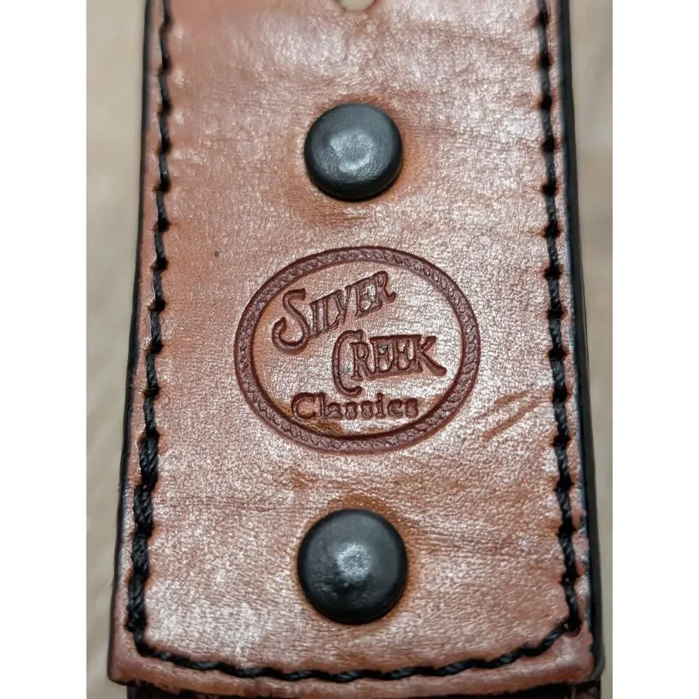 Silver Creek Tooled Leather Belt Western Sheriff Star Revolver Concho Sz 34